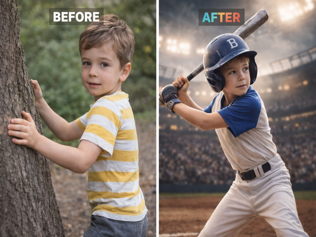 Boy transformed into a baseball player